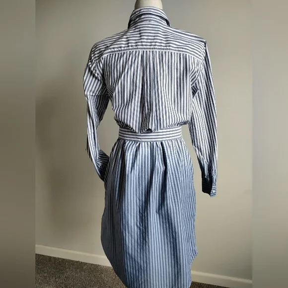 Lands' End Classic Cotton Shirt Dress Ombre Blue Stripe Preppy Size Small - Picture 13 of 17